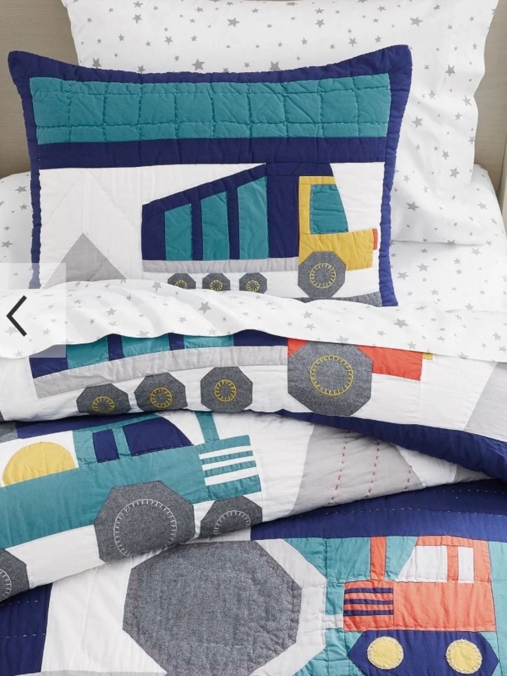 Pottery Barn Kids Boys Construction Twin Quilt - Navy, Teal, Bedding